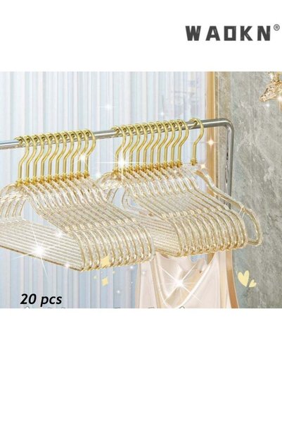 Generic 20Pcs Glitter Gold Clear Acrylic Clothes Hangers, Luxury Gold Metal H...