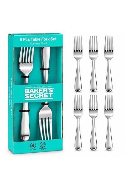 Generic Baker's Secret Stainless Steel Dinner Fork Set, 6 Pieces, 20.3cm, Rus...