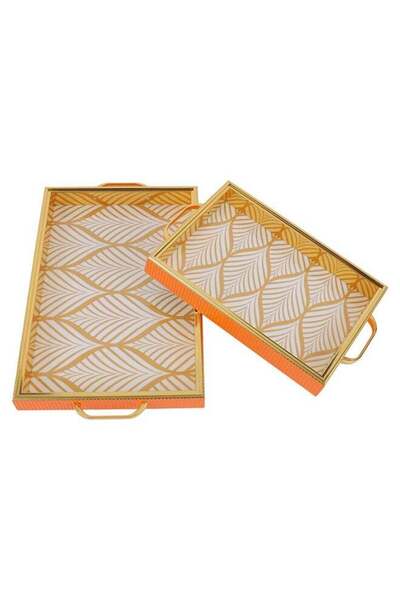 Generic Royalford 2-Piece Rectangular Acrylic and MDF Arabic Style Serving Tr...