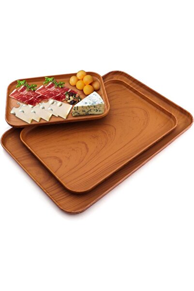 Generic Large Serving Trays Set 3Pack Reusable Plastic Serving Platters for C...