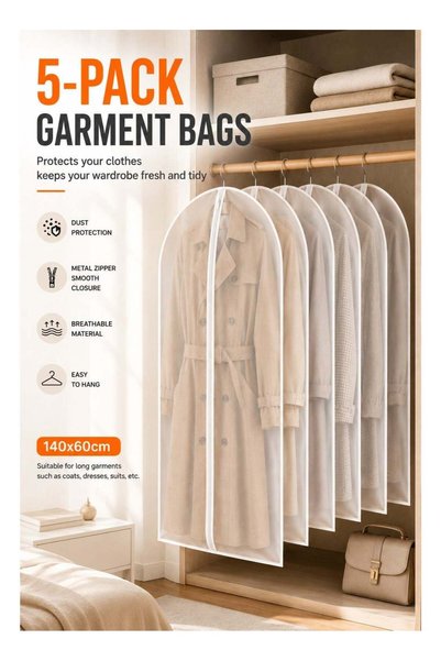 Generic 5-Pack Garment Bag 140×60cm Long Garment Cover Wardrobe Organizer wit...