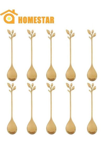 Generic 10 Pack Stainless Steel Golden Leaf Coffee Spoon, Creative Tableware,...