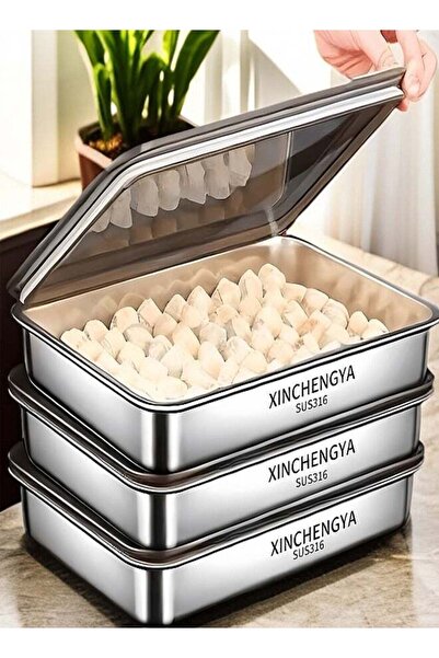 Generic 1 Pcs Stainless Steel Multifunctional Square Serving Tray with Lid Ai...