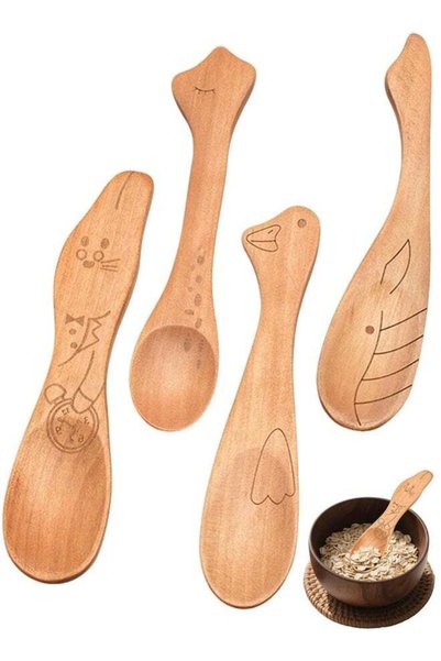 Generic 4Pcs Wooden Spoons, Flatware Baby Spoon Set Honey Coffee Tea Powder S...