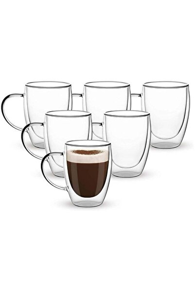 Generic 6pc Double Walled Glass Coffee Mugs with Handle,Insulated Layer Coffe...