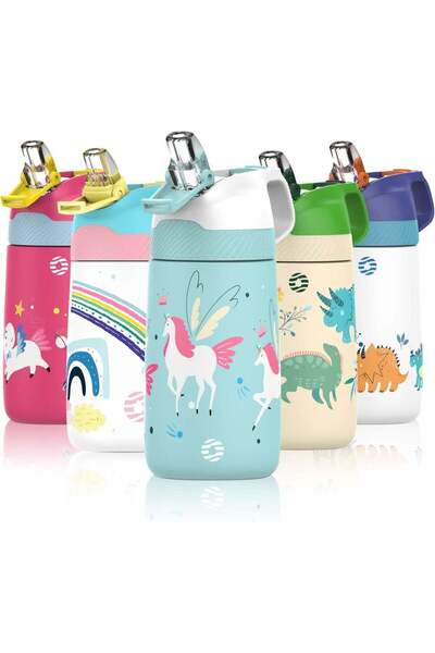 Generic Kids Stainless Steel Water Bottles with Straw, 12 oz Leak Proof Insul...