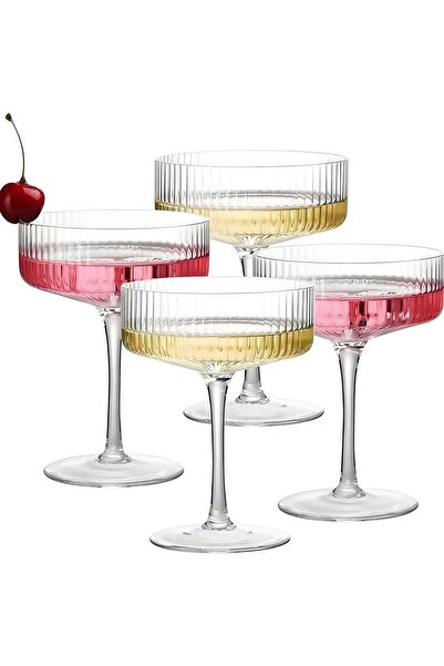 Generic 4 Pcs Ribbed Coupe Glasses,10 oz Vintage Coupe Glasses Set,Martini Gl...