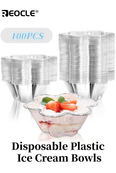 Generic 100PCS Disposable Plastic Ice Cream Bowls Dessert Serving Bowls for S...