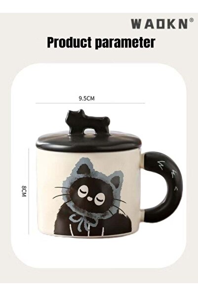Generic Black Cat Mugs with Lids & Spoons Cute Kitty Coffee Mugs for Cat Love...