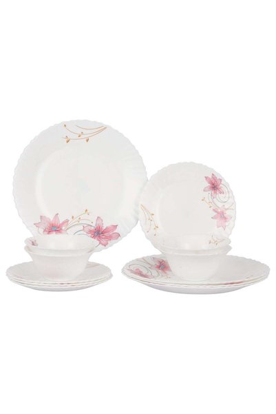 Generic Delcasa DC3303 Botanical Bliss Opalware Dinner Set 12-Pieces, White/pink