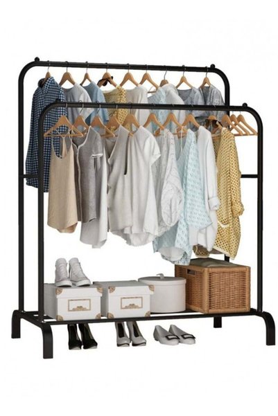 Generic Metal Garment Rack with Bottom Shelf – Multipurpose Clothes & Coat Or...