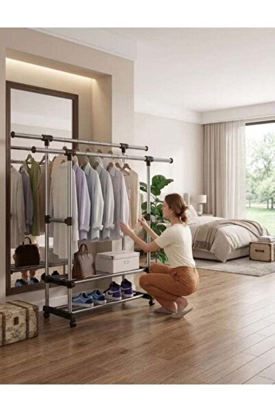 Generic Freestanding Garment Rack with Wheels, Adjustable Width 85–140 cm, Do...
