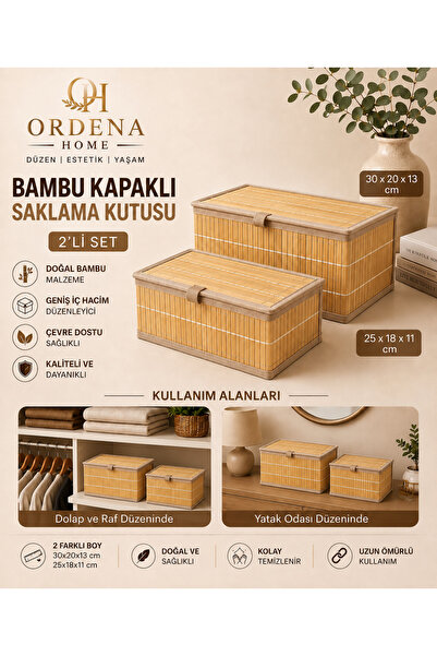 Ordena Home Bej Bambu Kapaklı Saklama Kutusu 2’li Set – 2 Farklı Boy Düzenley...