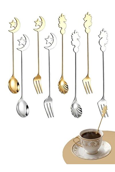 Generic Creative Star Moon Seahorse Coffee Spoon and Fork Set Stainless Steel...
