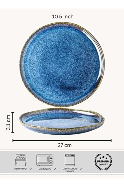 Generic 2 Piece Ceramic Dinner Plate Set Azure Blue Glaze 10.5 Inch