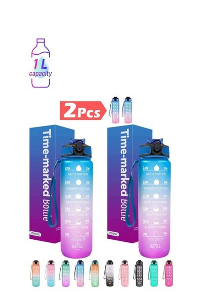 Generic 2Pcs Sport Water Bottle 1L 32oz with Motivational Time Marker Straw S...