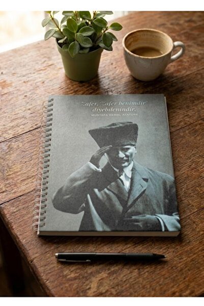 İvmera Atatürk Temalı A5 Spiralli Gri Not Defteri-Sert Kapak-Çizgisiz-100 Ivo...