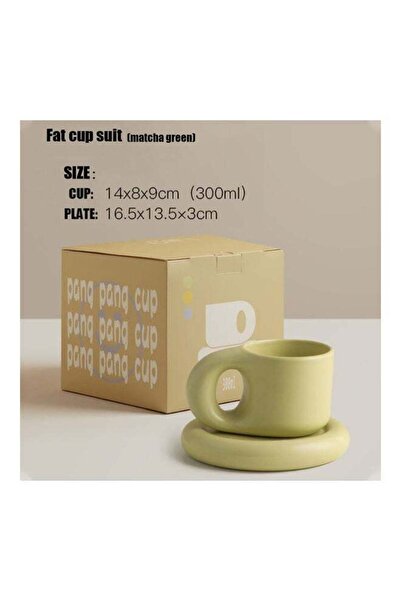 Generic 2-Piece Ceramic Coffee Cup And Saucer Set Green 14x8x9cm