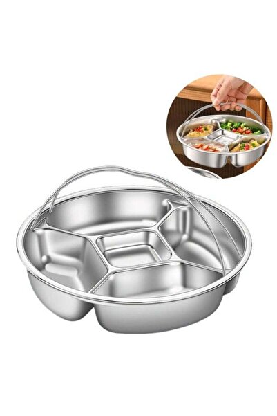 Generic 304 Stainless Steel 5‑Compartment Steaming Plate with Detachable Hand...