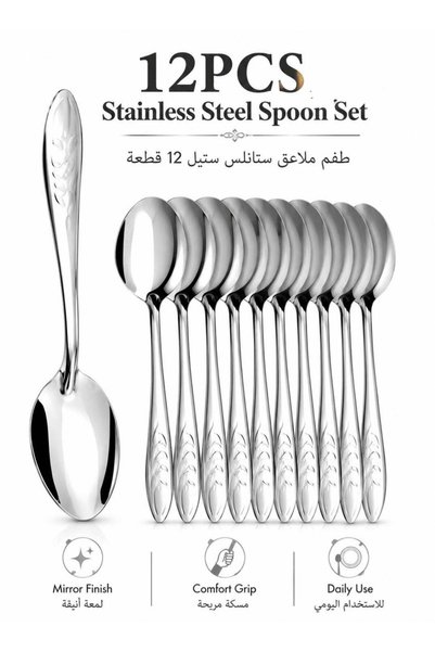 Generic 12PCS Stainless Steel Spoon Set | Mirror Finish Reusable Small Spoons...