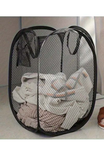 Generic Contemporary Elongated Polyester Mesh Laundry Basket with Handles – H...
