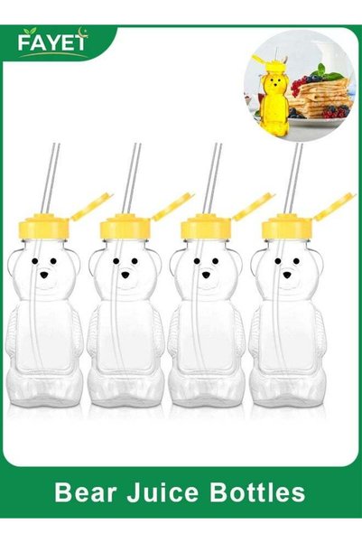 Generic 4-Pack Clear Bear Juice Bottles for Kids, 240ml Reusable Plastic Cups...