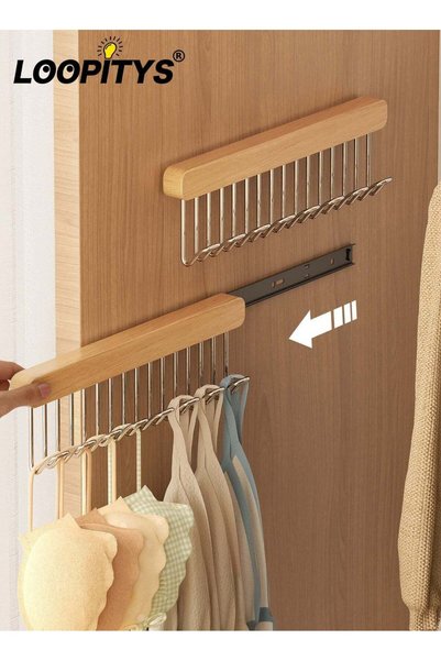 Generic 2‑Pack Wooden Pull‑Out Wardrobe Hook Rack, Slide‑Out Multi Metal Hook...