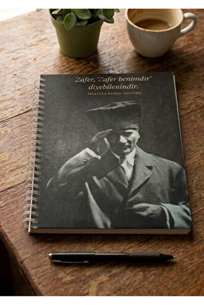 İvmera Atatürk Temalı A5 Spiralli Not Defteri-Sert Kapak-Çizgisiz-100 Ivory Y...
