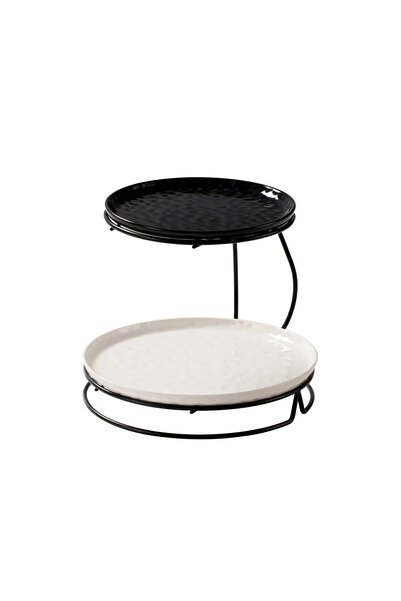 Generic Shallow 2-Tier Serving Stand Hammered Porcelain Dessert Tower Multi-T...