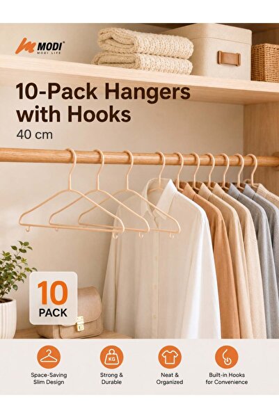 Generic 10-Pack Plastic Clothes Hangers with Hooks, 40 cm Slim Space-Saving N...