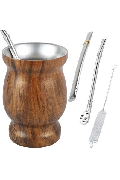 Generic Yerba Mate Cup with Lid, with Bombilla Straw Cleaning Brush, Double W...