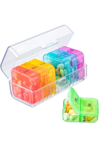 Generic Weekly Pill Organizer, 7-Day AM/PM Medication Dispenser with 14 Compa...