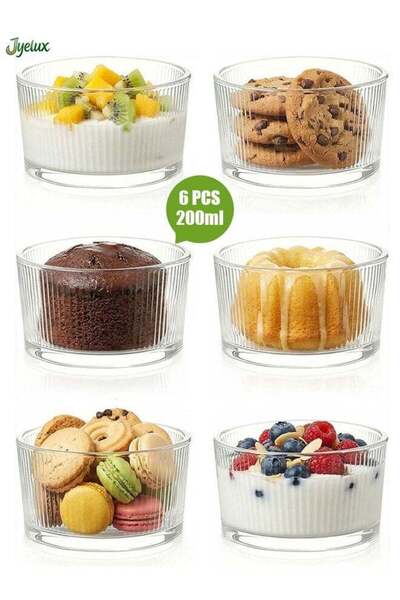 Generic Glass Dessert Bowls, 200ml, Set of 6, Small Round Serving Bowl Clear ...