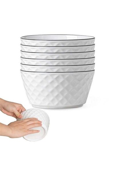 Generic Ceramic Soup Bowls Set of 6, 30 Oz White Cereal Bowls, 6 inch Small S...