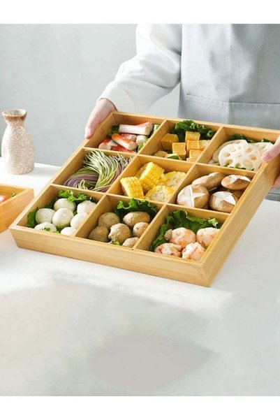 Generic Serving Tray Household Bamboo And Wood Tray Square Nine Palace Grid F...