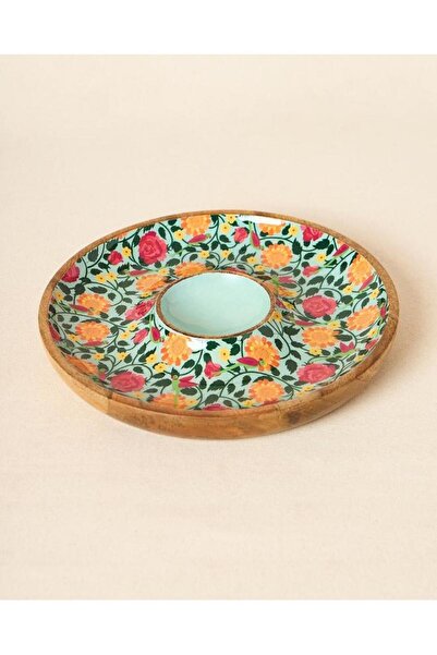 Generic Rani Bagh Wooden Chip & Dip Platter, 12"dia | Palace Memoirs
