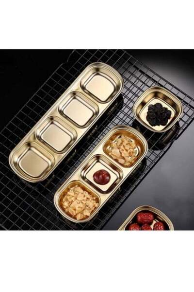 Generic 3 Pcs Stainless Steel Sauce Dish Divided Dipping Plates Divided Seaso...