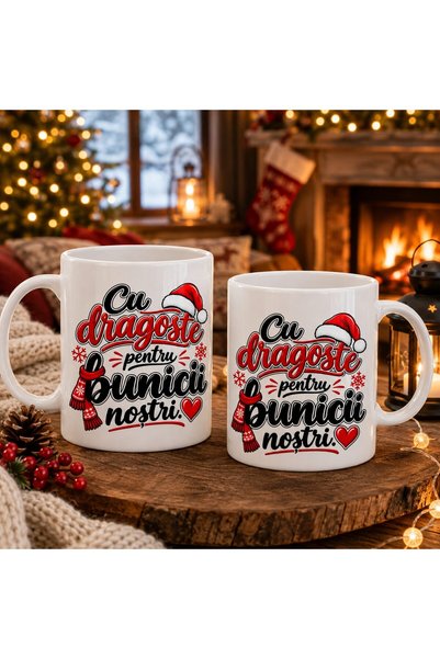 OEM Set de 2 căni cu mesaj: „Cu dragoste pentru bunicii noștri”. alb, 330ml, ...