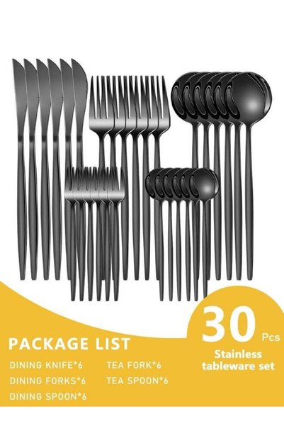 Generic 30-Piece Stainless Steel Knife Fork Spoon Full Set for Home Office Re...
