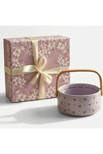 Generic Elegant Ceramic Serving Basket with Wooden Handle and Premium Gift Bo...