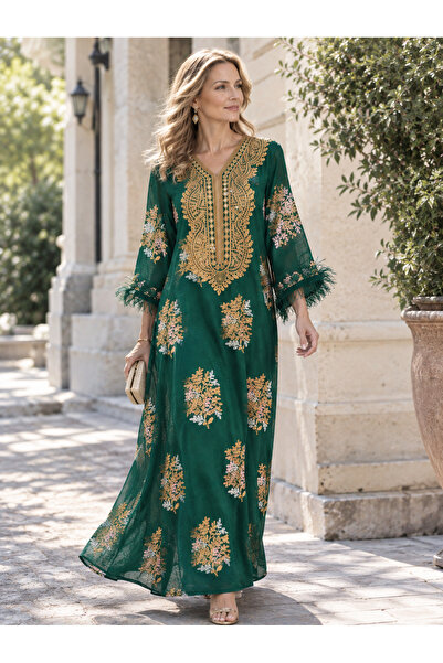 Greneric عباءة نسائية طويلة عصرية - مزينة بالترتر الفضي الأنيق لعيد الأضحى وا...
