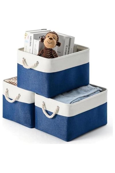 Generic 3 Pack Rectangular Collapsible Baskets with Handles, Fabric Storage B...