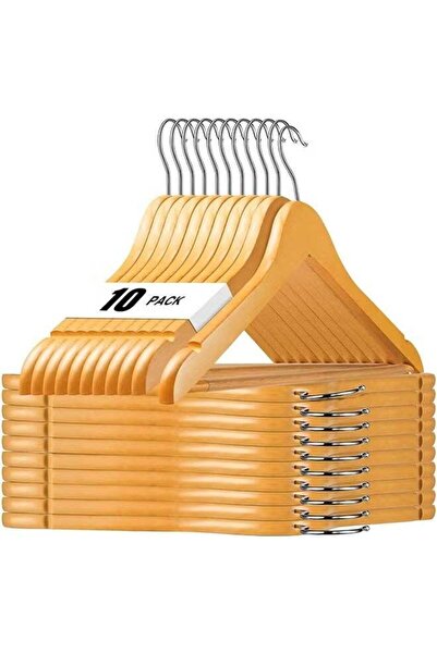 Generic 10‑Pack Natural Solid Wood Clothes Hangers, Non‑Slip Notched Wood Han...