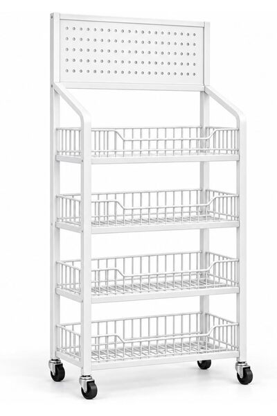 Generic 4-Tier Rolling Storage Organiser with Pegboard, 50 × 27 × 140 cm