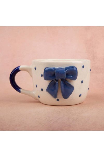 Generic Cute Blue Bow Ceramic Mug – Polka Dot Coffee & Tea Cup | Handcrafted ...