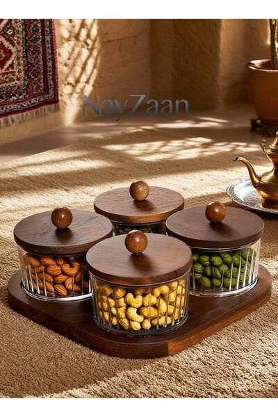 Generic Wooden & Transparent Multi-Compartment Snack Serving Set – 4 Grid Gla...