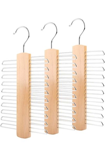 Generic 3-Pack Wooden 20 Bar Tie Hanger, Space-Saving Multi-Functional Belt &...