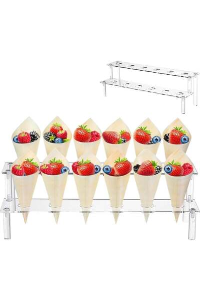 Generic ARS® 2-Tier Acrylic Ice Cream Cone Holder – 12 Hole Clear Cone Displa...