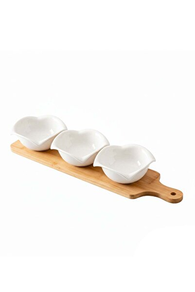 Generic Shallow Luxury 3PCS Round Porcelain Bowls with Bamboo Stand – 12cm Wh...