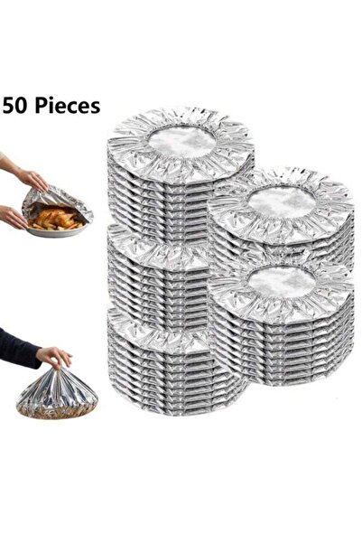 Generic 50 Pieces Reusable Aluminum Foil Food Covers, Elastic Stretch Insulat...